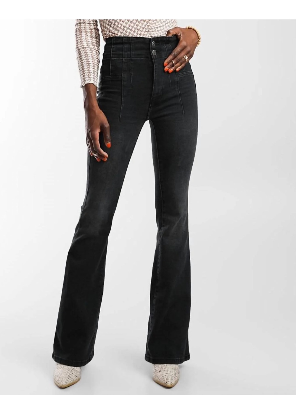 We The Free (Free People) Jayde High-Waist Flared Women's Jeans, Onyx, Size 27